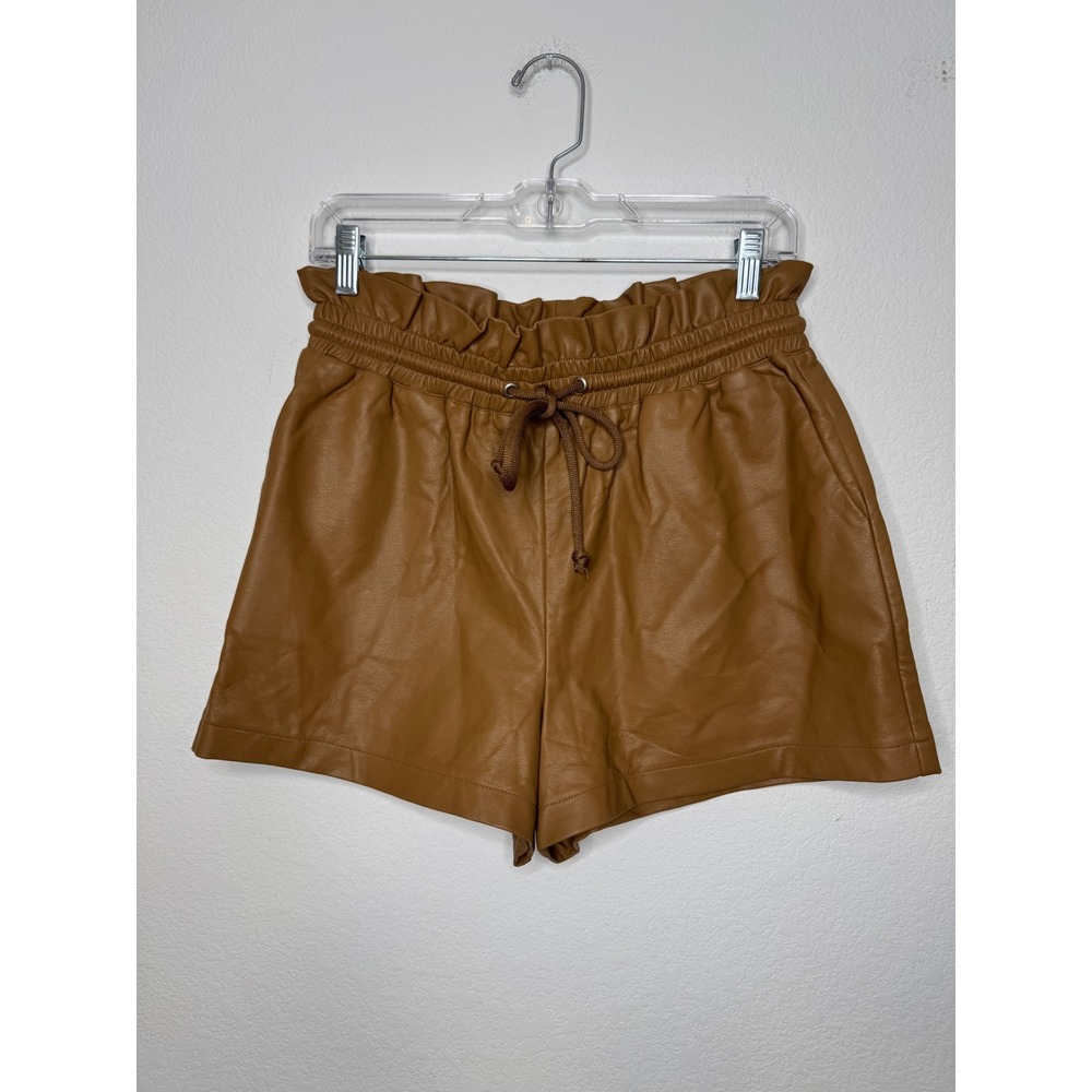 Olivaceous Brown Faux Leather Paperbag Waist Shorts Womens Size L Cognac Pockets